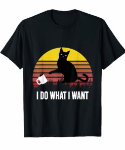 Black Cat Do What I Want White Cup Sunset Retro Funny Shirt