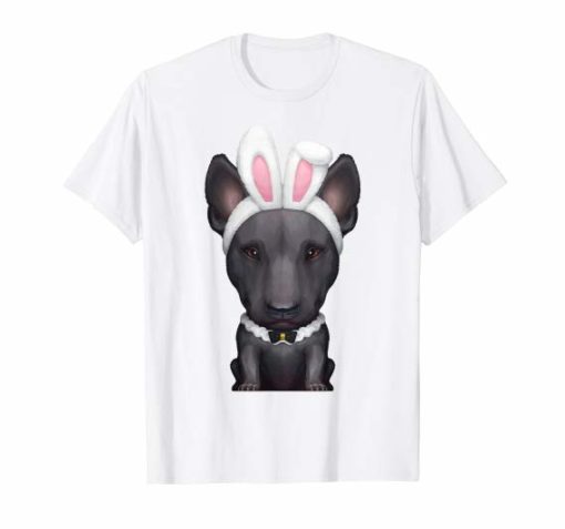 Black English Bull Terrier in Easter Bunny Costume T-Shirt