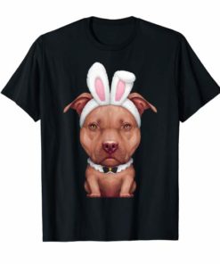 Chocolate Pit Bull Terrier in Easter Bunny Costume T-Shirt