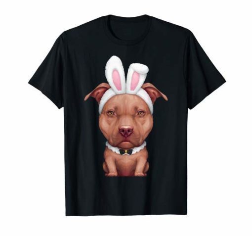 Chocolate Pit Bull Terrier in Easter Bunny Costume T-Shirt