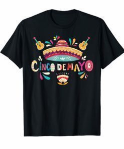 Cinco De Mayo T-Shirt Mexico Sombrero Guitar flower