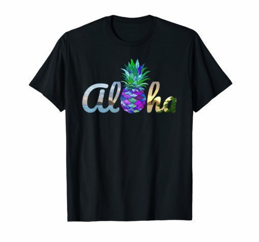 Cute Aloha Hawaii Pineapple Mermaid Purple Girl Women Tshirt