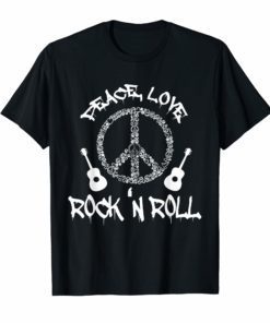 Funny Rock'n Roll T-Shirt Peace Love and Rock and Roll Tee