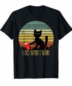 I Do What I Want Black Cat Red Cup Vintage Graphic T-Shirt