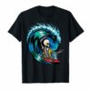 Mens Womens T Shirt Human Skeleton Skull Surfing
