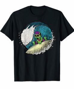 Mens Womens T Shirt Human Skeleton Skull Surfing