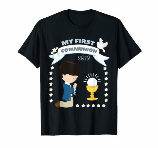 My First Communion 2019 Shirt for black haired Boys