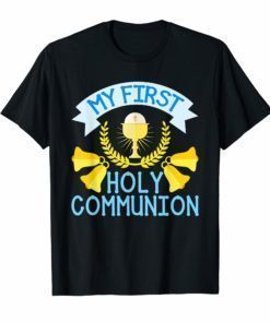 My First Communion Shirt Gift Kids Chalice Cross Boys Girls