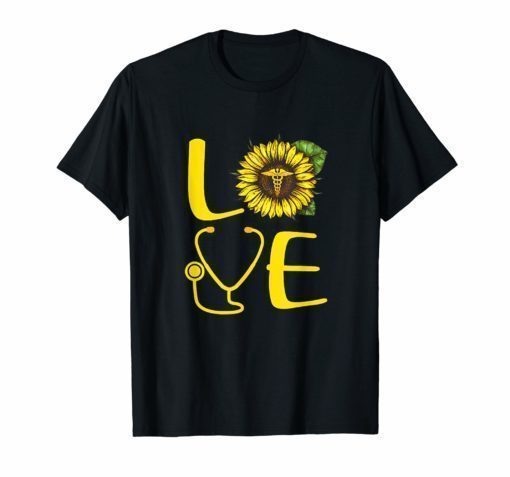 Nurse love sunflower stethoscope bird nurse T-shirt