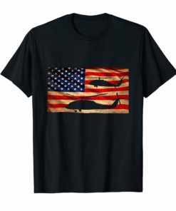UH-60 Black Hawk Helicopter T-Shirt Gift USA Flag