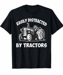 Vintage Funny graphic easily distracted by tractors tshirt