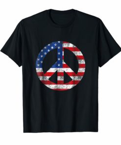Vintage Peace Sign Symbol Patriotic 4th of July T-Shirt