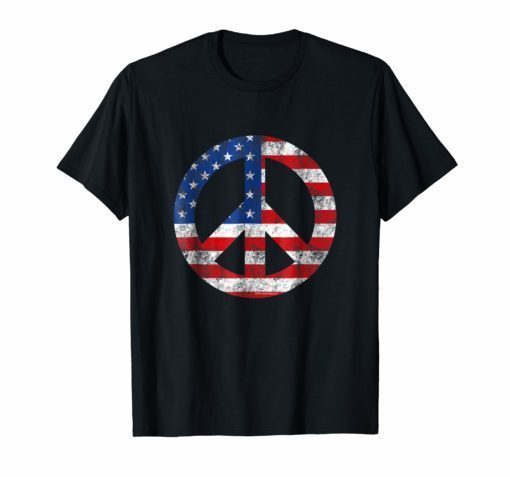 Vintage Peace Sign Symbol Patriotic 4th of July T-Shirt