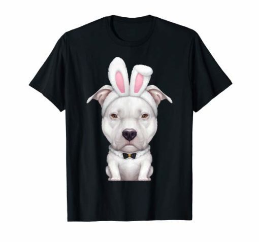 White Pit Bull Terrier in the Easter Bunny Costume T-Shirt