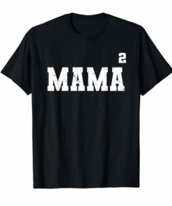 Womens Mama Squared - Two Kids Mom Distressed T-shirt