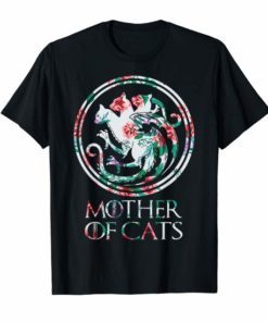 Womens-Mother Of Cats-Cat Mom-Floral Mothers Day T shirt