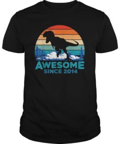 Awesome Since 2014 T-Shirt 5 Years Old Dinosaur Gift