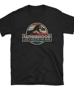 Fatherhood Like A Walk In The Park Tee Shirt Dad Retro Sunset Tee Shirt