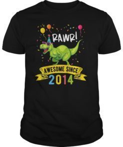Kids 5th Birthday Boy Dinosaur T Rex Awesome Since 2014 T-Shirt