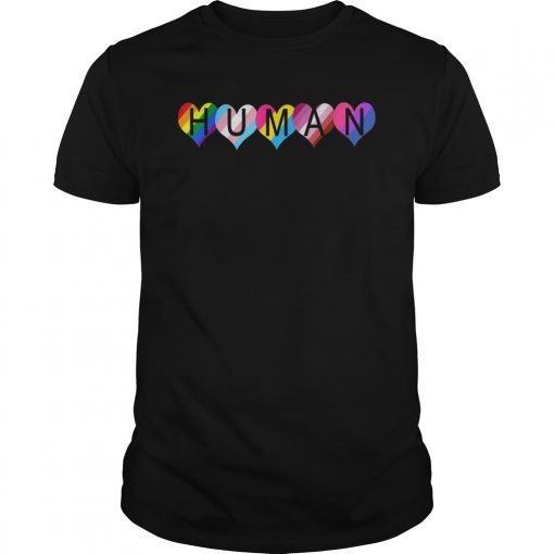 LGBT HUMAN Pride Month Pride Flag Colors in Heart Design T-Shirt