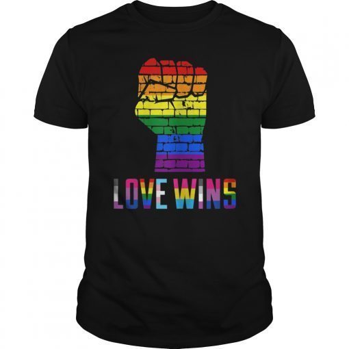Love Wins Rainbow Raised Fist LGBT Gay Pride Awareness Month Tee Shirt