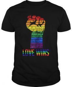 Love Wins Raised Fist Rainbow Flag LGBT Gay Pride Tshirt
