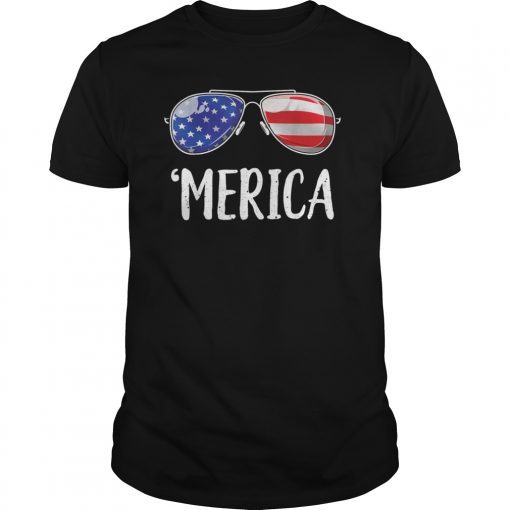 Mens Merica Sunglasses 4th of July Tee shirt Kids Boys Girls Men US