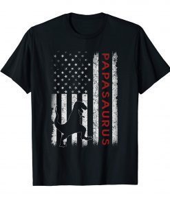 Mens Papasaurus T-Shirt American Flag for Father's day gifts