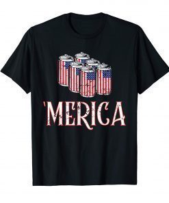 Merica 4th of July Beer American Flag Tshirt Gifts for Men
