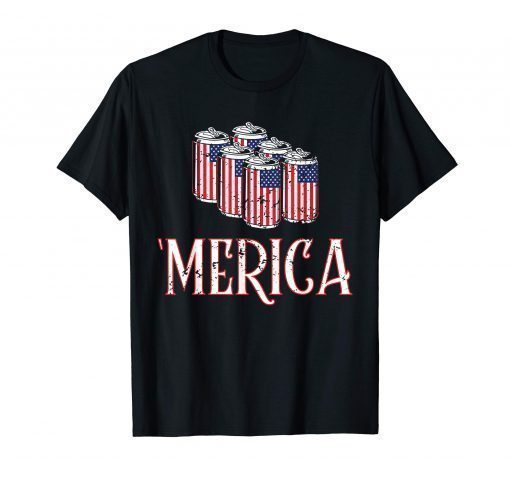 Merica 4th of July Beer American Flag Tshirt Gifts for Men