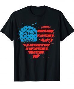 USA Flag Heart Tee Shirt 4th July Red White Blue Stars Stripes