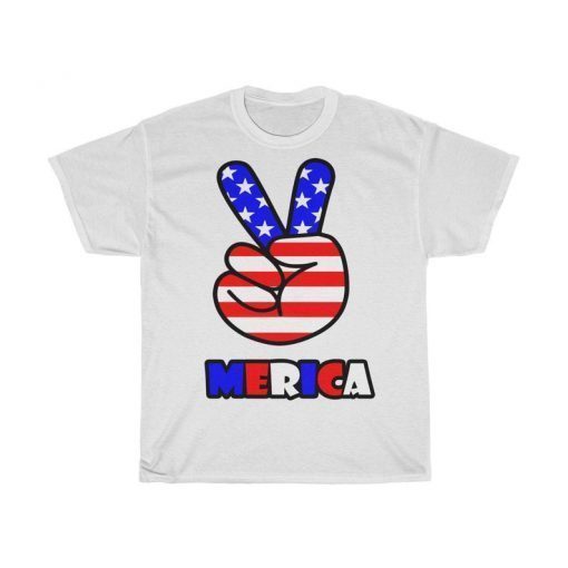 4th of July American Flag Peace Sign Hand US Vintage Unisex Tee Shirts