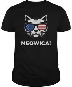 4th of July Meowica Cat American Flag Glasses T shirt Kids