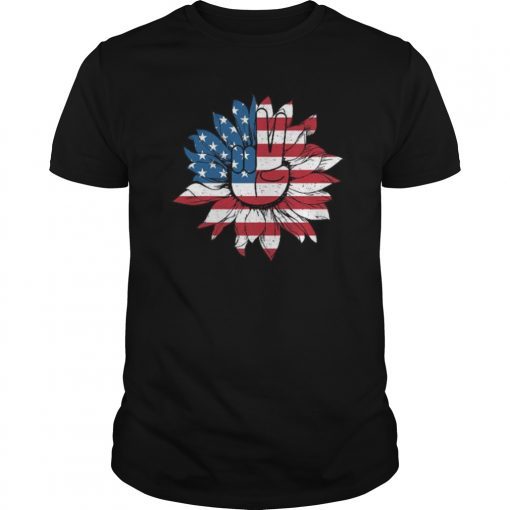 Flower Peace Sign Tshirt American Flag 4th of July T-Shirt American Flag Peace Sign Hand Tee