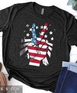 Fourth 4th of July Shirt American Flag Peace Sign Hand Tee