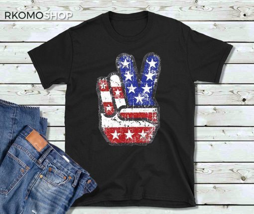 Fourth 4th of July Shirt American Flag Peace Sign Hand Tee, fourth of july shirt, fourth of july gifts