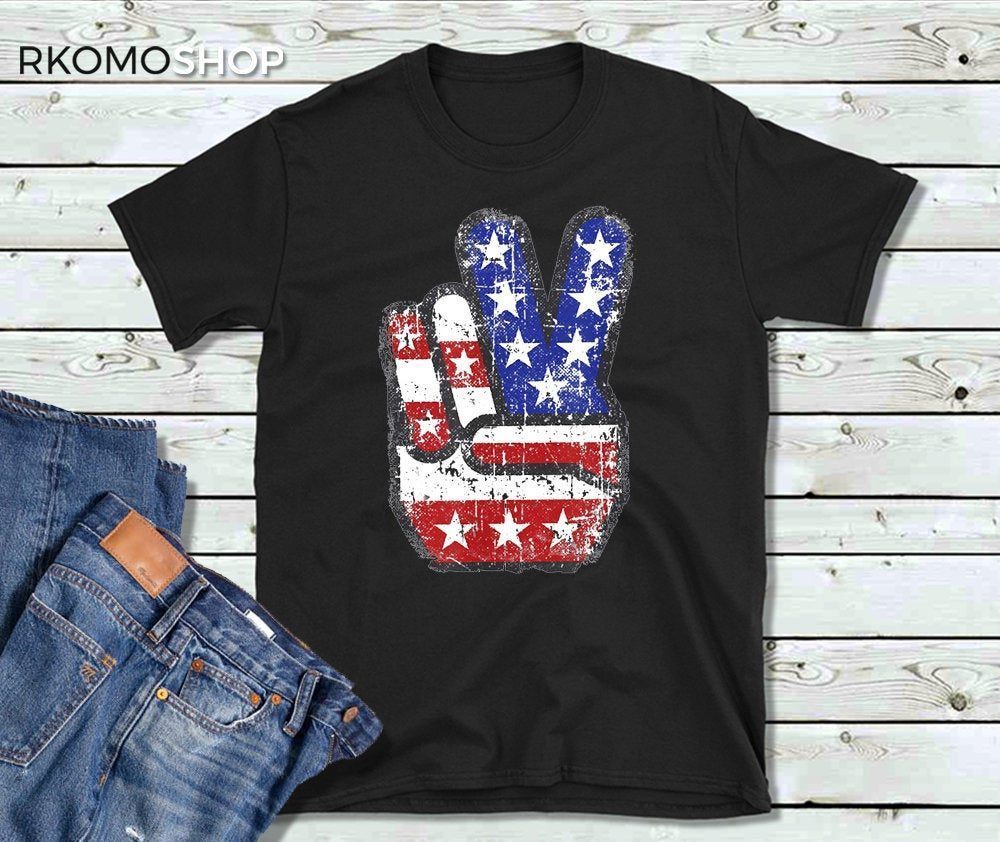 American Flag Peace Sign Toddler T-Shirt July 4th USA Pride Outfit