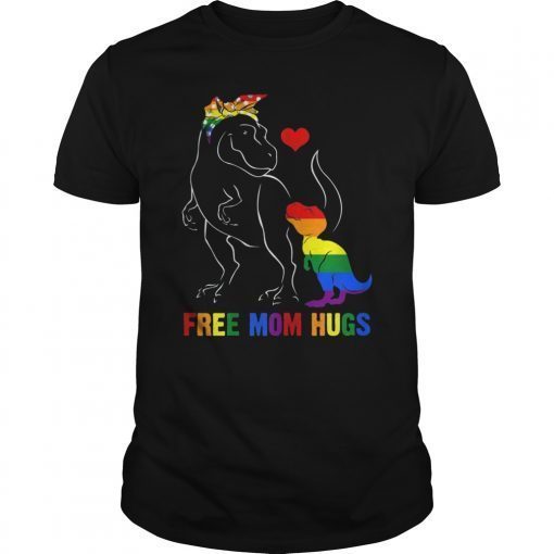 Free Mom Hugs T-Shirt - LGBT Mom Saurus Rainbow Shirts Gift