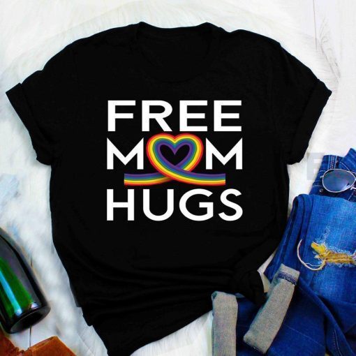 Free Mom Hugs Tee Shirt LGBT Rainbow Heart T-shirt LGBT Mom Love