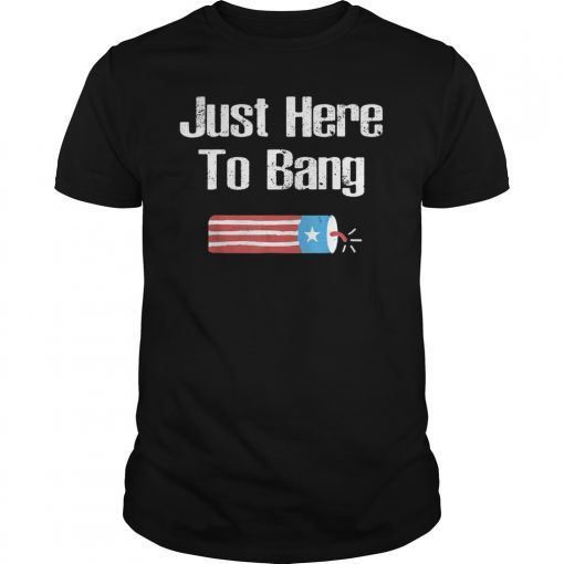 Just Here to Bang Funny Fireworks 4th of July Pun Meme Joke T-Shirt