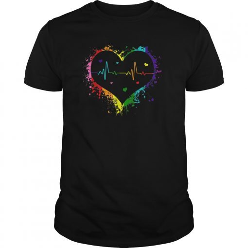 LGBT Rainbow Heartbeat Tee shirt Gay and Lesbian Pride