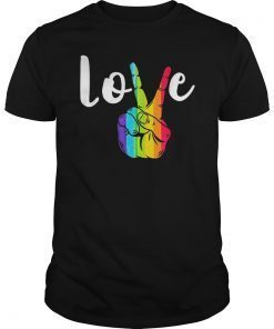 Love Peace Sign Rainbow LGBT Lesbian Gay Pride T-Shirt
