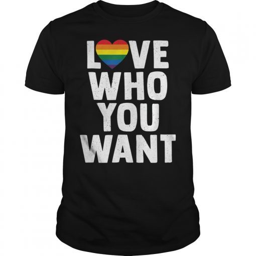 Love Who You Want Rainbow Heart T Shirt LGBT Gay Pride Month