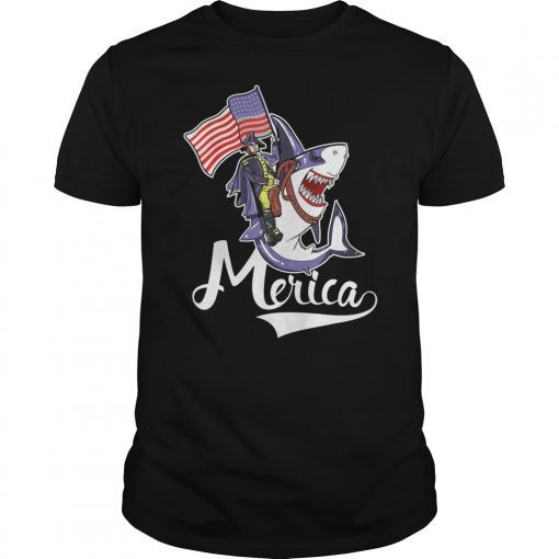 MERICA George Washington Riding a shark T-Shirt Gift Idea