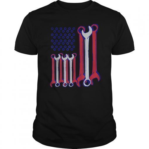 Mechanic Tools Red White Blue USA Flag T Shirt 4th Of July