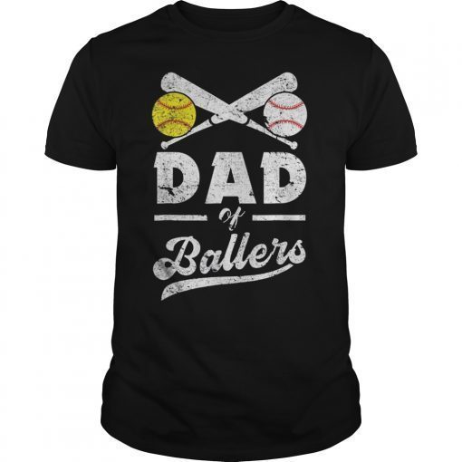 Mens Dad of Ballers T-Shirt Baseball Softball Gift from Son