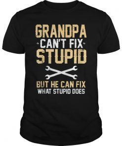 Mens Grandpa Can't Fix Stupid But He Can Fix What Stupid does tee