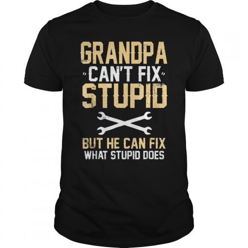 Mens Grandpa Can't Fix Stupid But He Can Fix What Stupid does tee