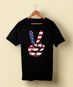 Patriotic Peace Sign Vintage American Flag T Shirt Victory Peace Hand Victory Sign Shirt