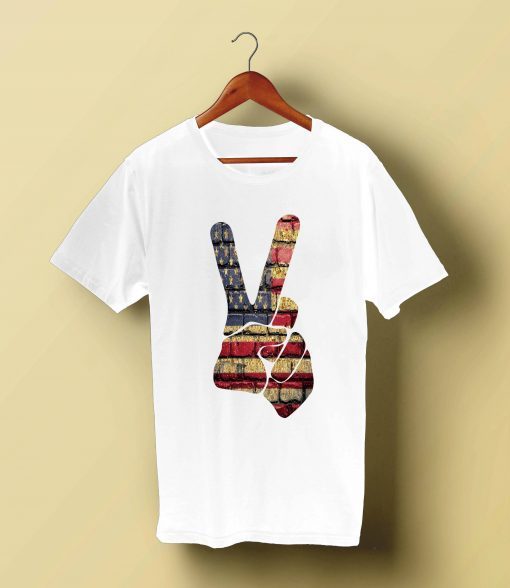 Patriotic Peace Sign Vintage American Flag T Shirt Victory Peace Hand Victory Sign Shirt Distressed Retro Style Trendy Shirt Peace Symbolc